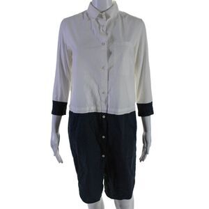 Whyci Milano Womens Button Front Collared Shirt Dress White Navy Size IT 44